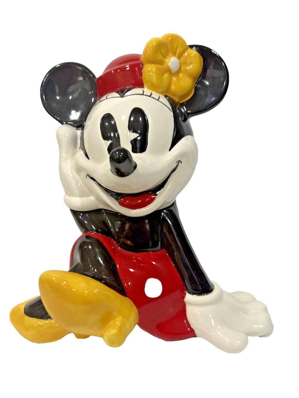 Vtg Disney Minnie Mouse Treasure Craft 12” Cookie Jar Yellow Flower/Heels Mexico